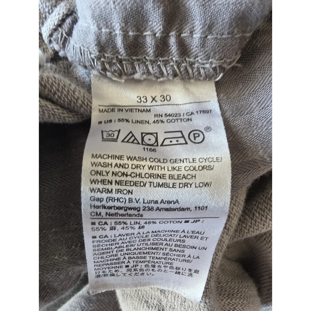 Banana Republic Men's Linen Cotton Pants 33x30 Grey Solid Casual Trousers